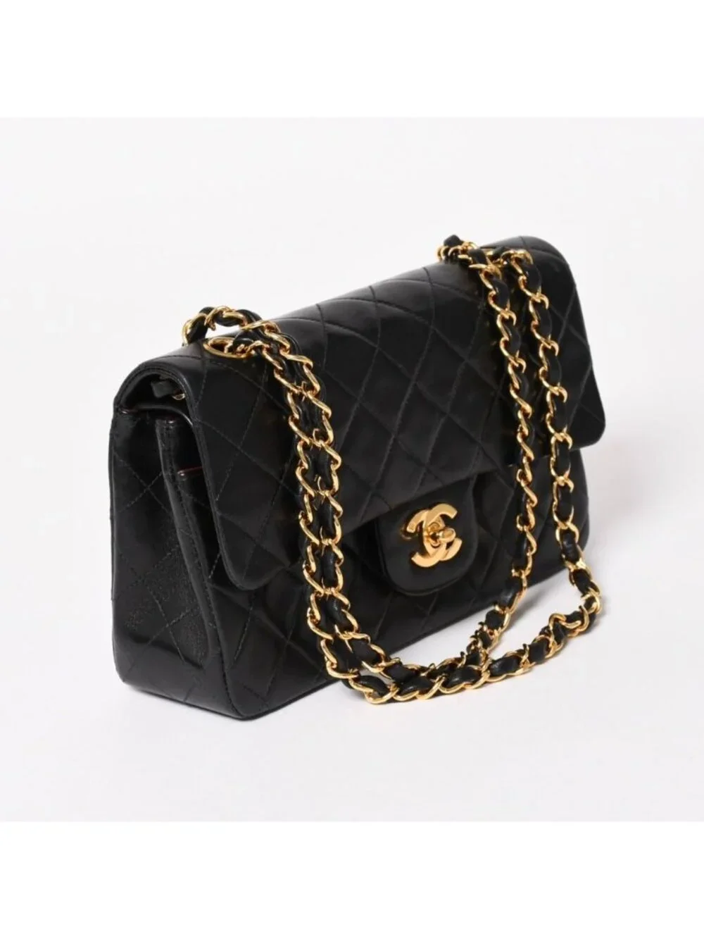 Chanel Quilted 23 Double Flap Chain Shoulder Bag CC Logo Lambskin Black